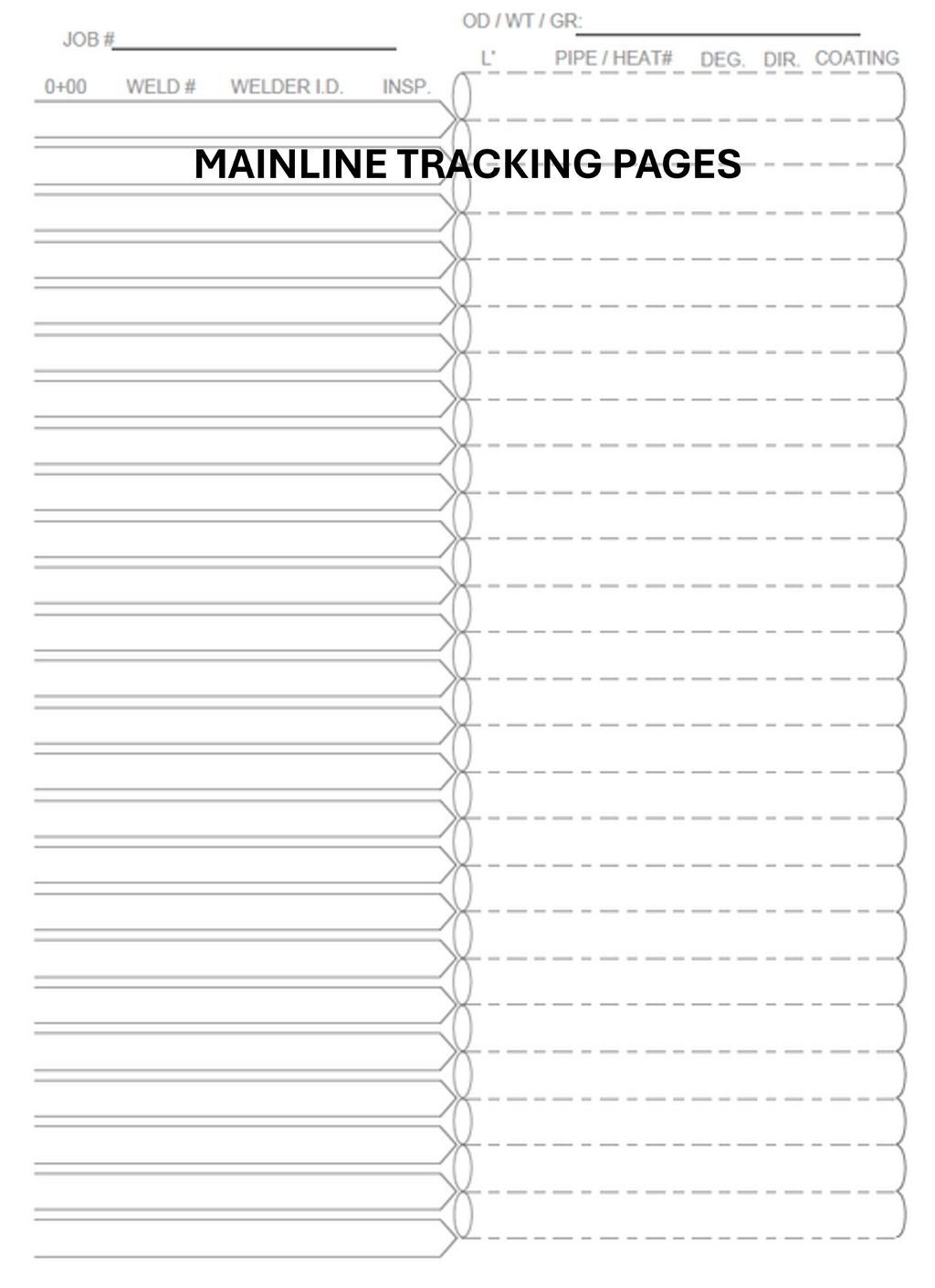 Mainline tracking pages: pipeline inspector tally book interior