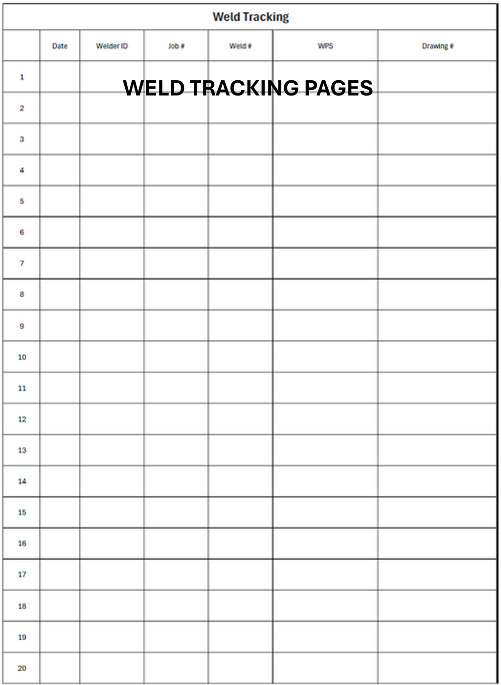 Weld tracking pages: welding inspector log book interior